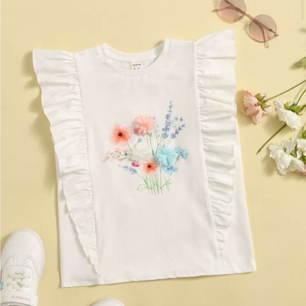Floral print Ruffle trim tee 10-12